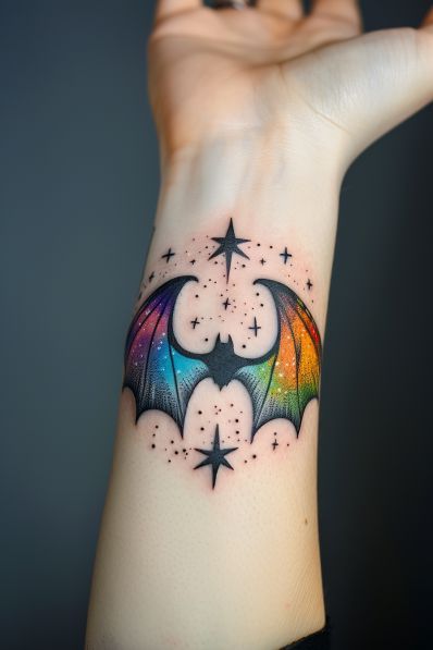 Vibrant Watercolor Bat Tattoo for Unique Expression