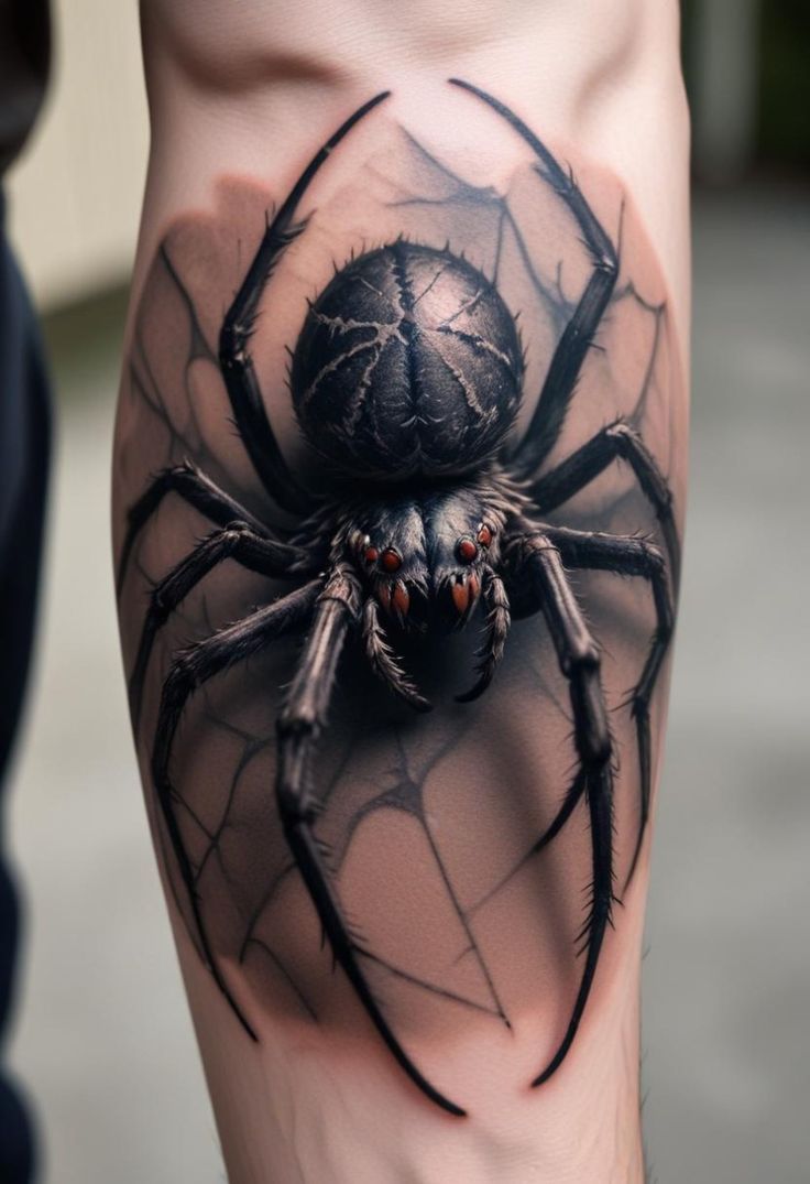 Striking 3D Black Widow Tattoo