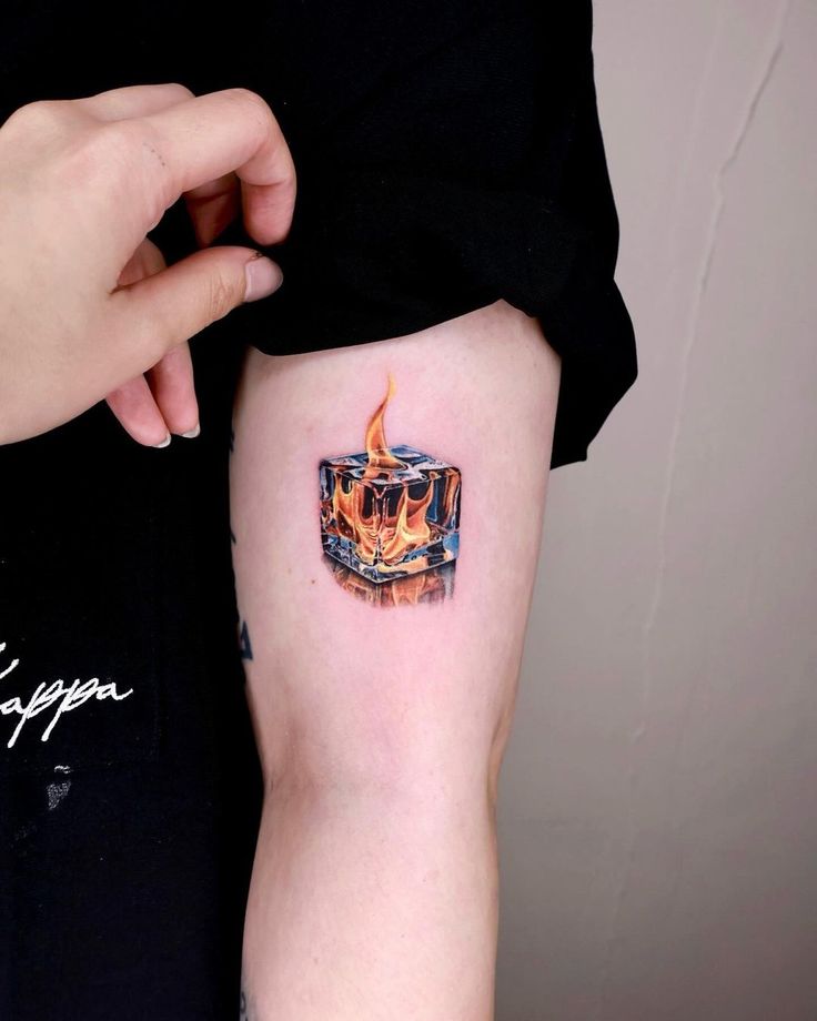 fiery ice cube tattoo