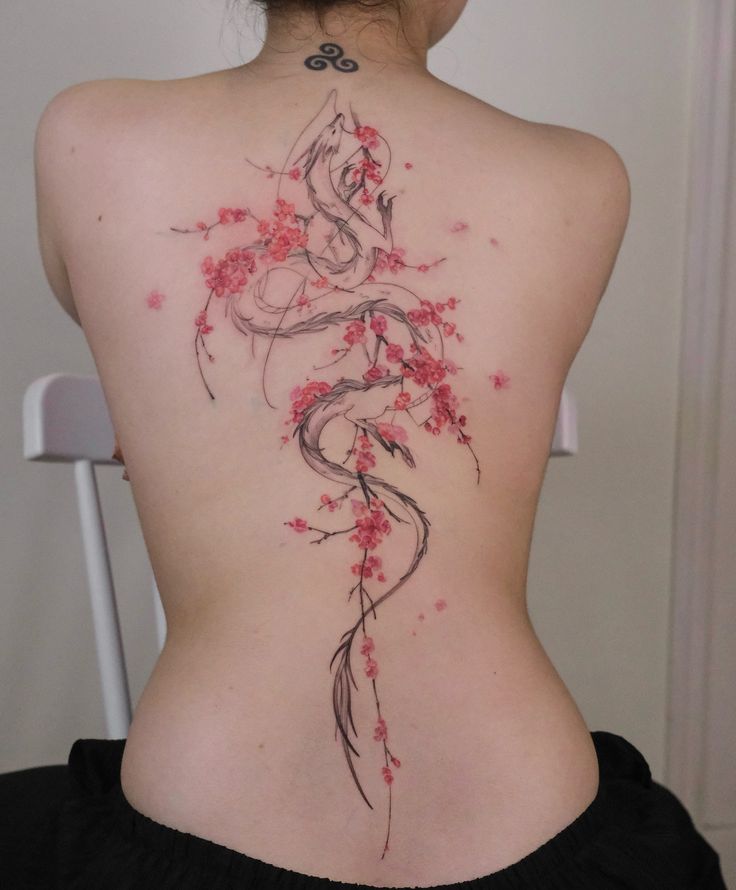 elegant watercolor cherry blossom tattoo