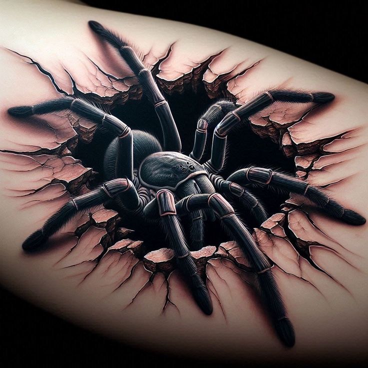 3D Spider Tattoo - Ripped Skin Illusion