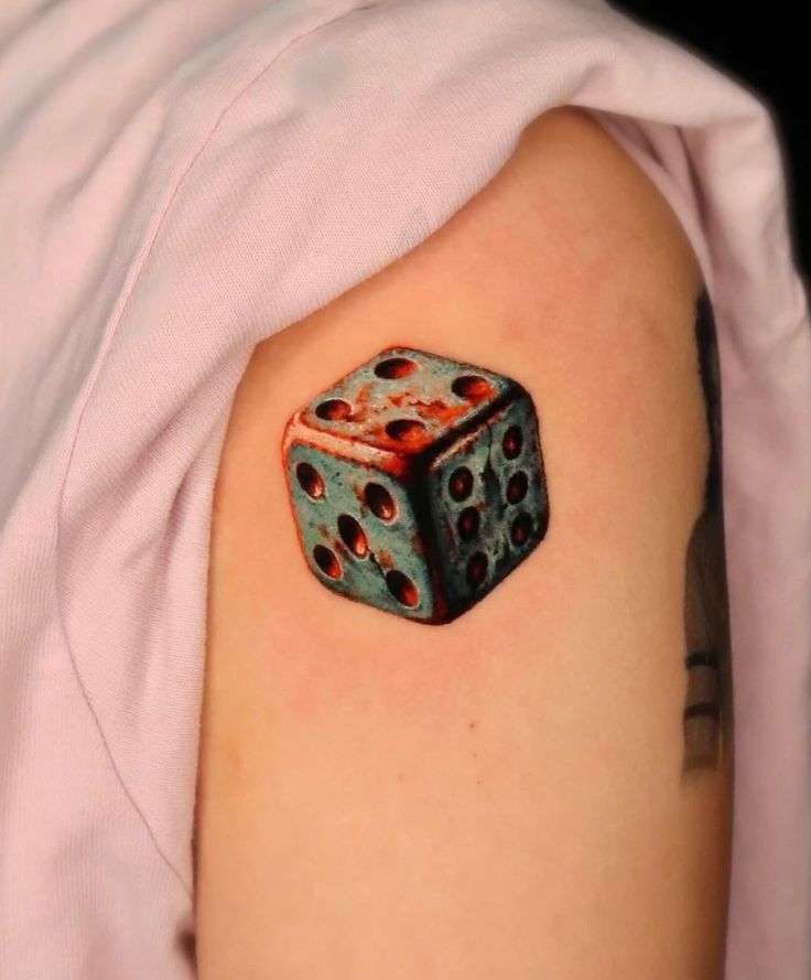 Vibrant 3D Dice Tattoo