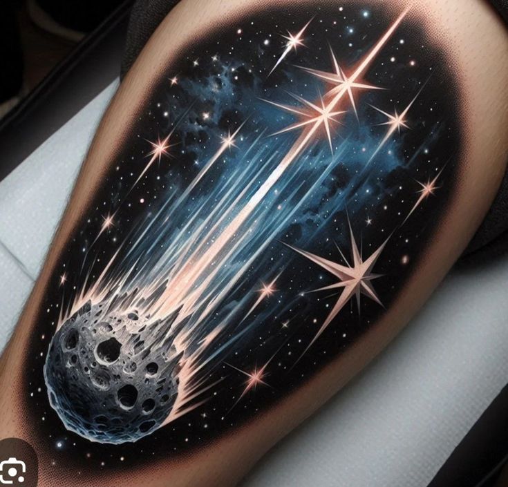 cosmic 3D leg tattoo