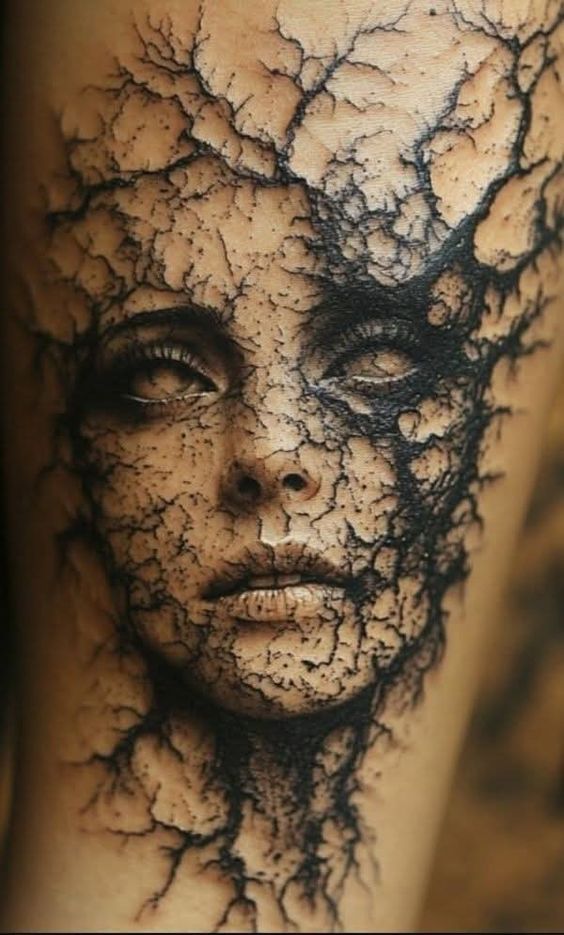 Cracked Face 3D Tattoo