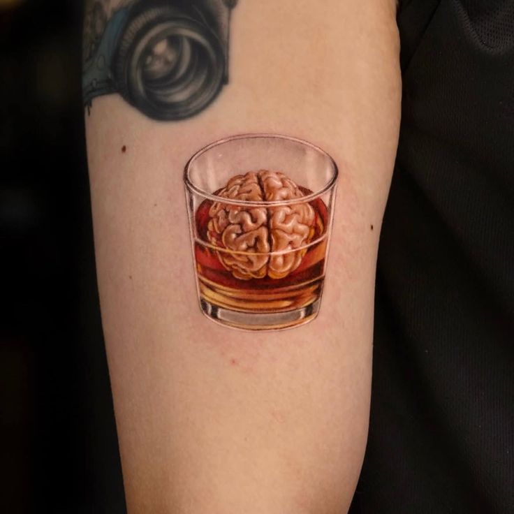 3D Brain in a Glass Tattoo