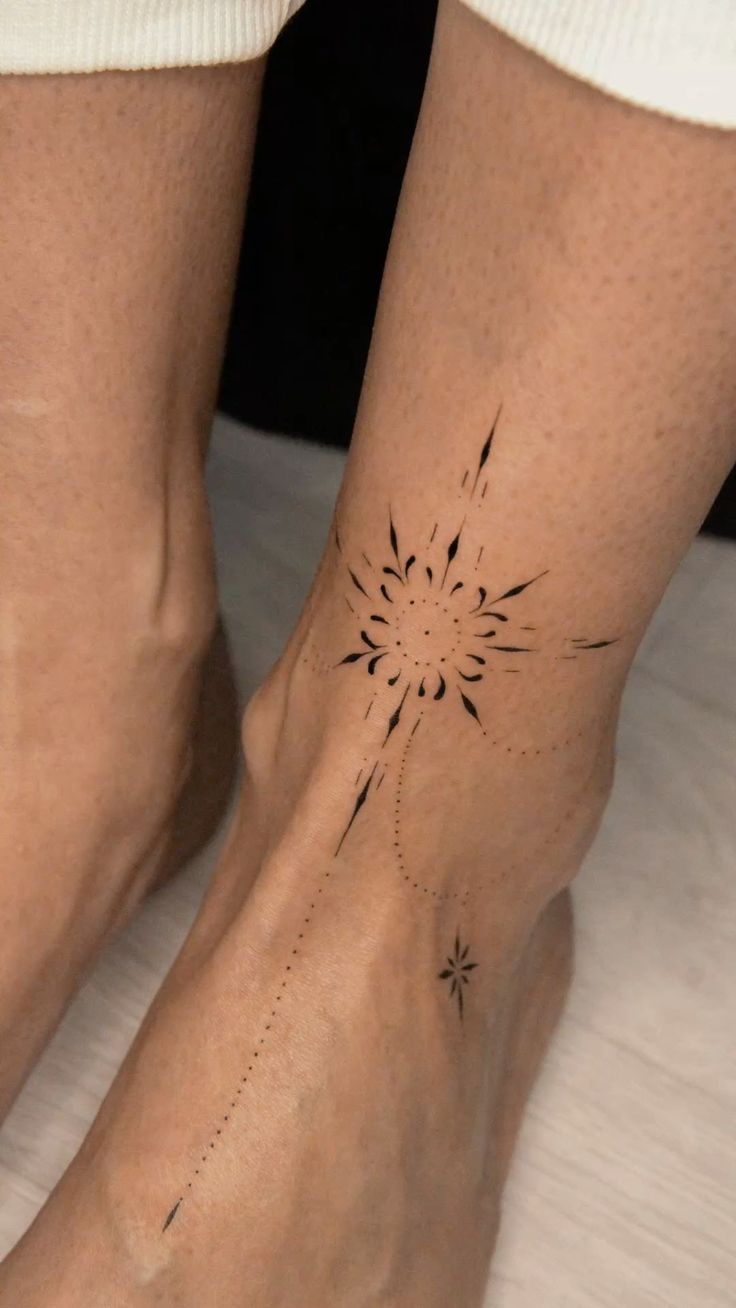 Elegant Blackwork Ankle Tattoo Design