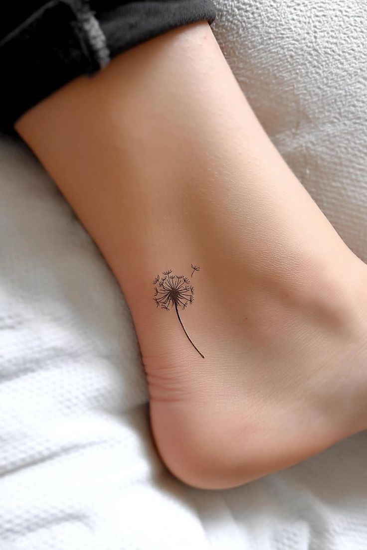 Delicate Dandelion Ankle Tattoo Design