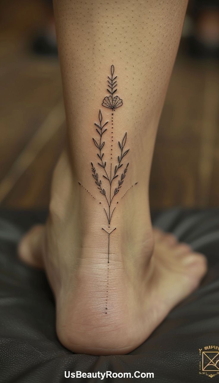 Delicate Floral Ankle Tattoo