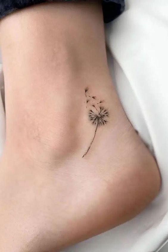 Dainty Dandelion Ankle Tattoo