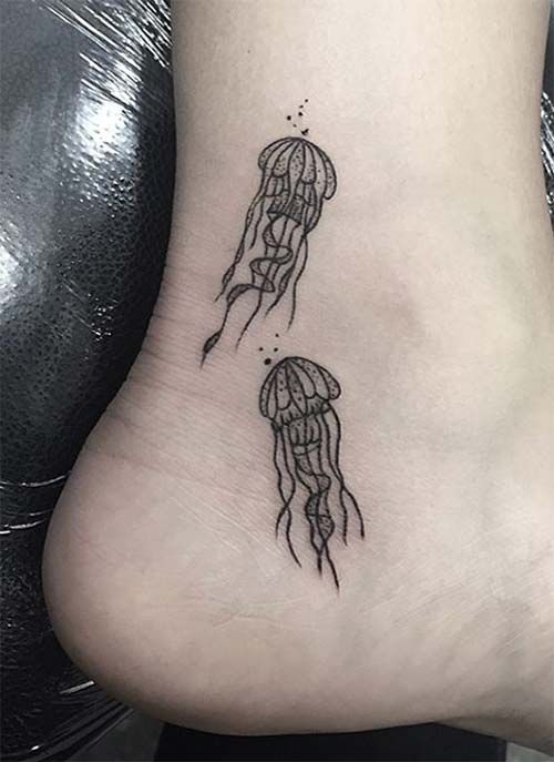 Delicate Jellyfish Ankle Tattoo for Women