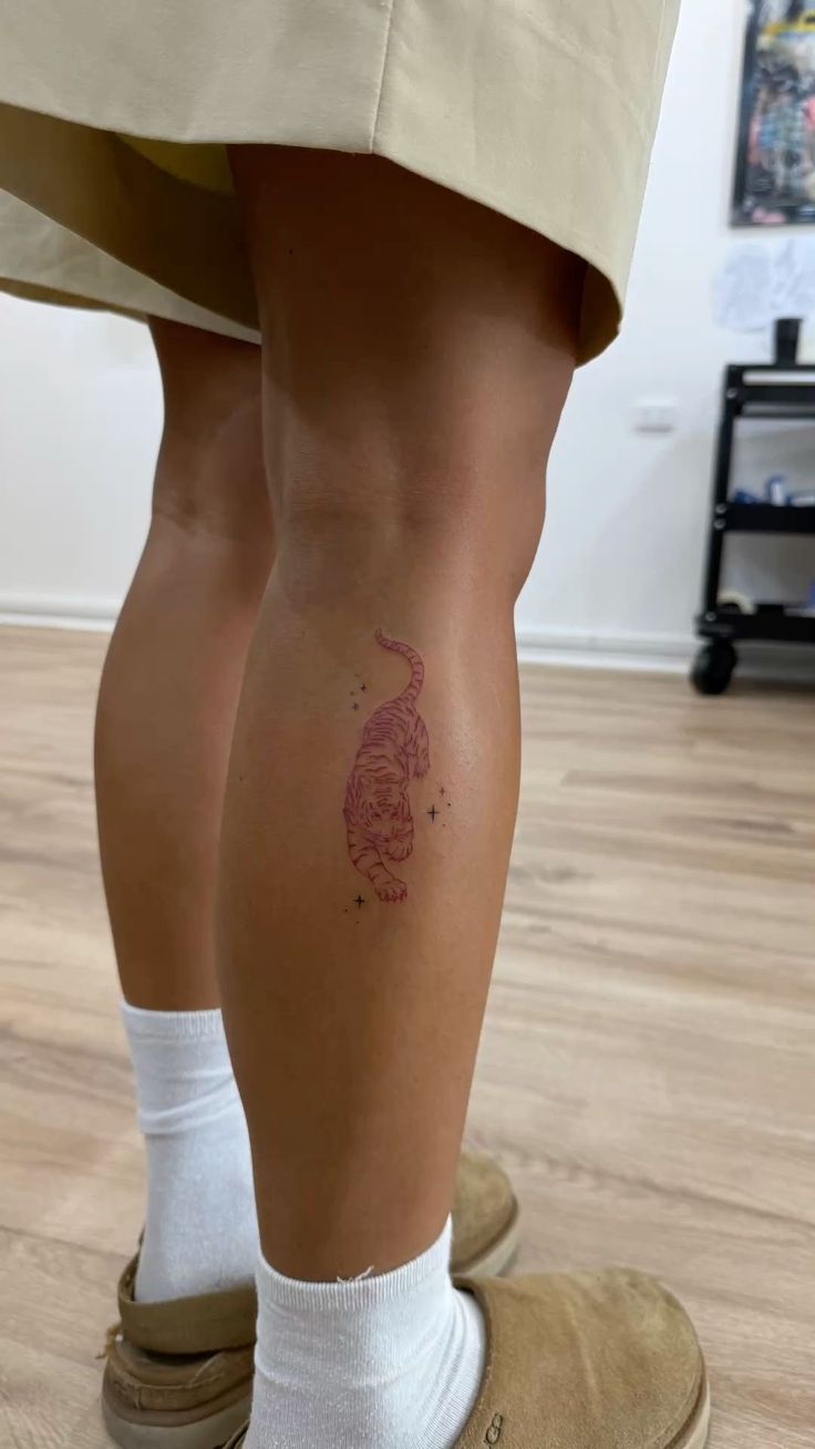 Vibrant Tiger Leg Tattoo