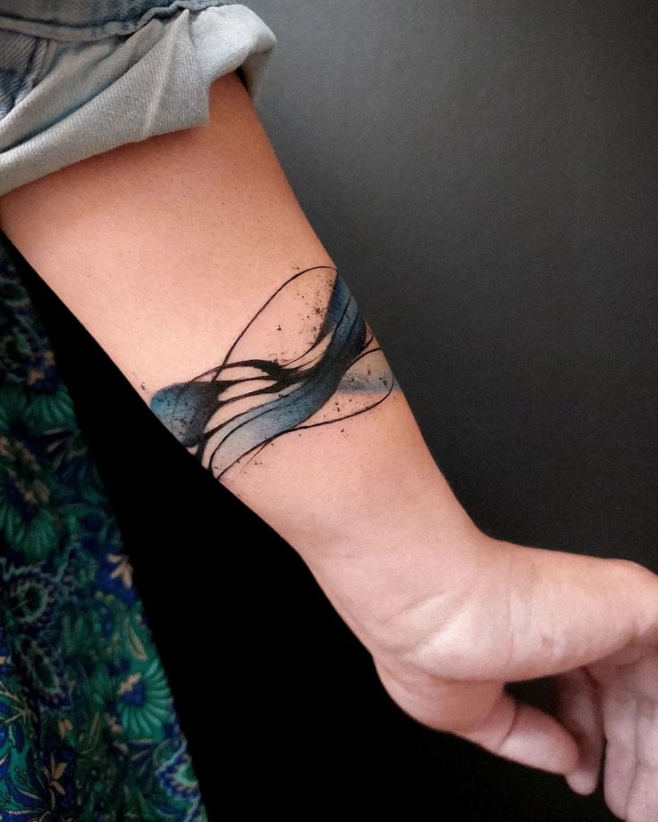 Flowing Blue Watercolor Arm Band Tattoo