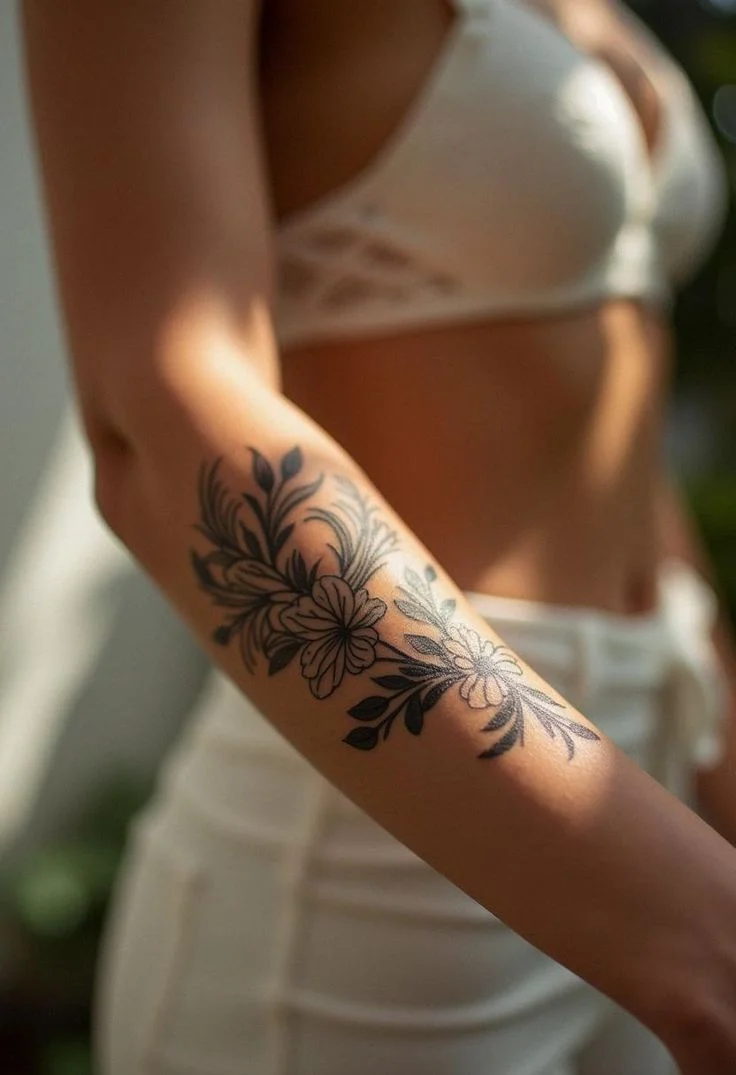 elegant floral arm tattoo design