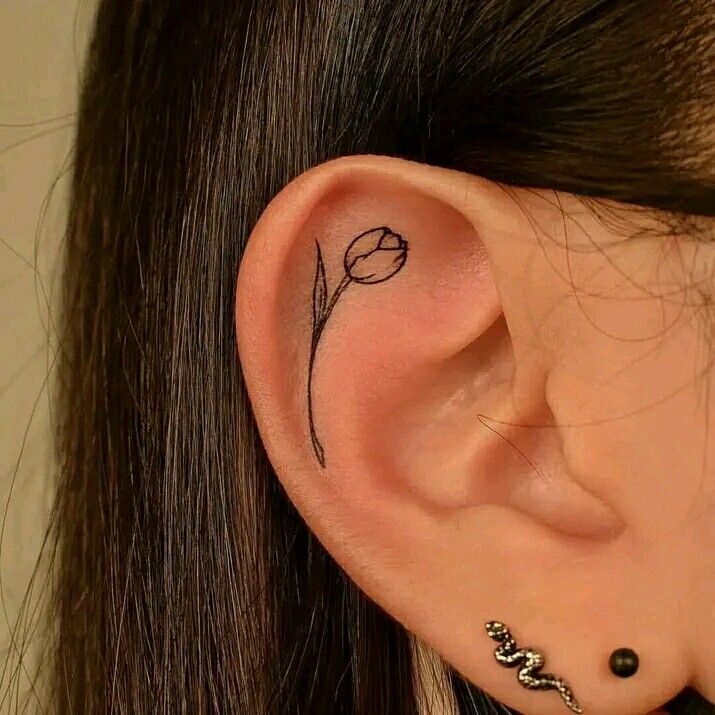 Delicate Tulip Ear Tattoo