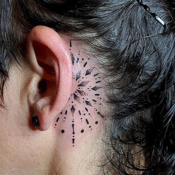 Elegant Dotwork Behind the Ear Tattoo