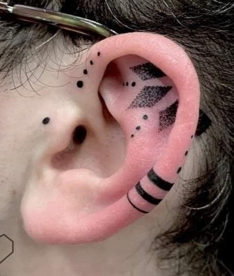 Chic Blackwork Ear Tattoo