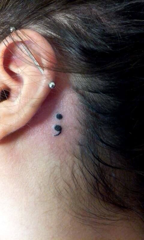 Meaningful Minimalist Semi-colon Tattoo Behind the Ear