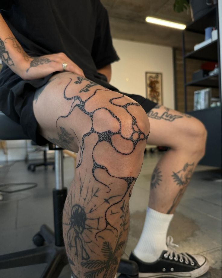 Intricate Blackwork Leg Tattoo Ideas