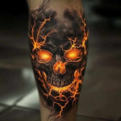 Stunning Realistic Skull Tattoo with Glowing Eyes