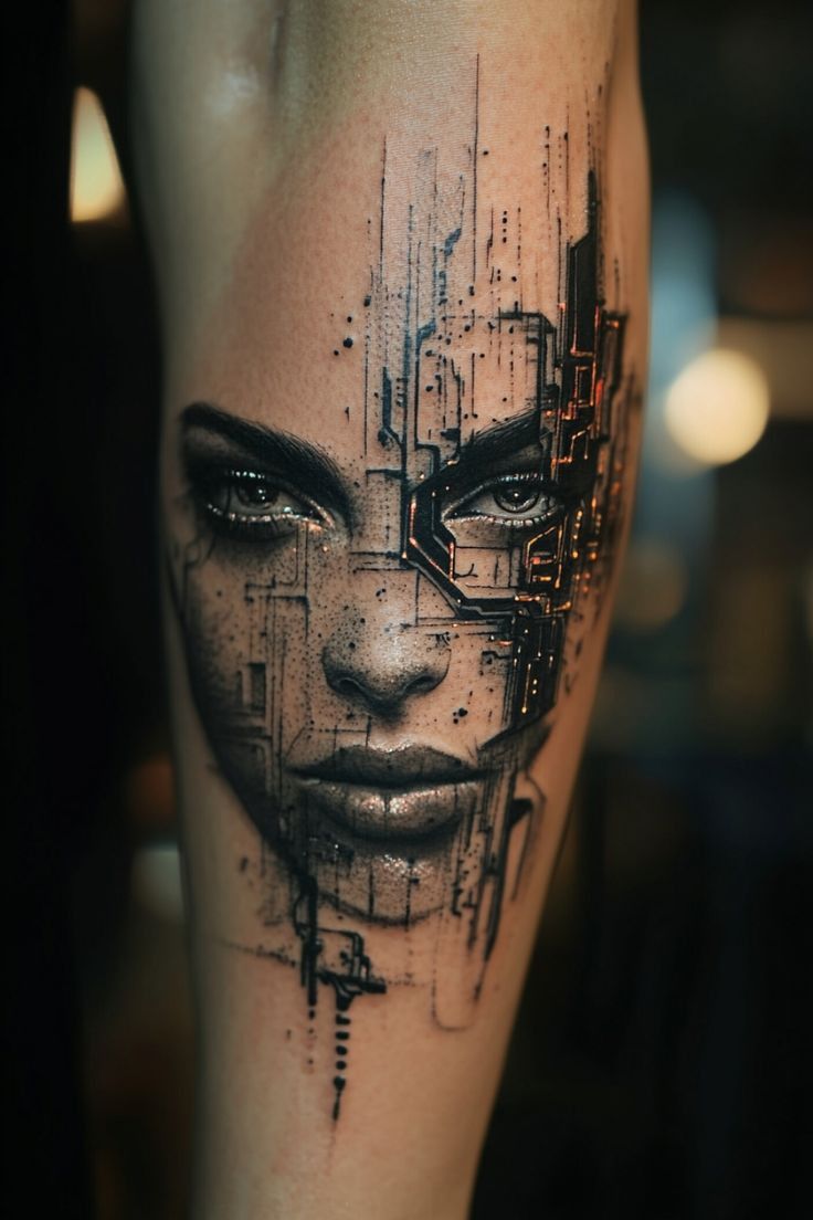 Futuristic Biomechanical Face Tattoo
