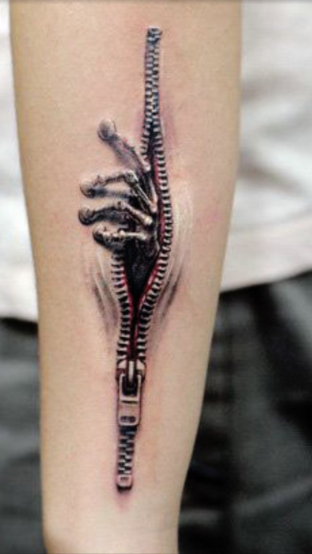 Stunning Biomechanical Zipper Tattoo