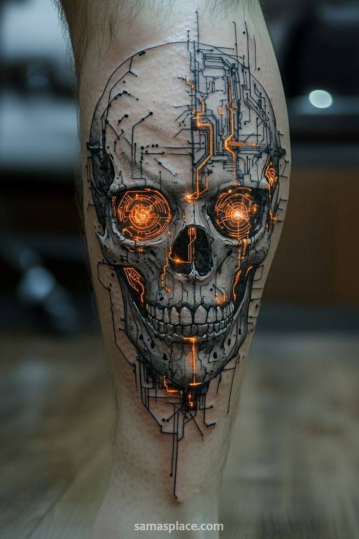 Futuristic Biomechanical Skull Tattoo