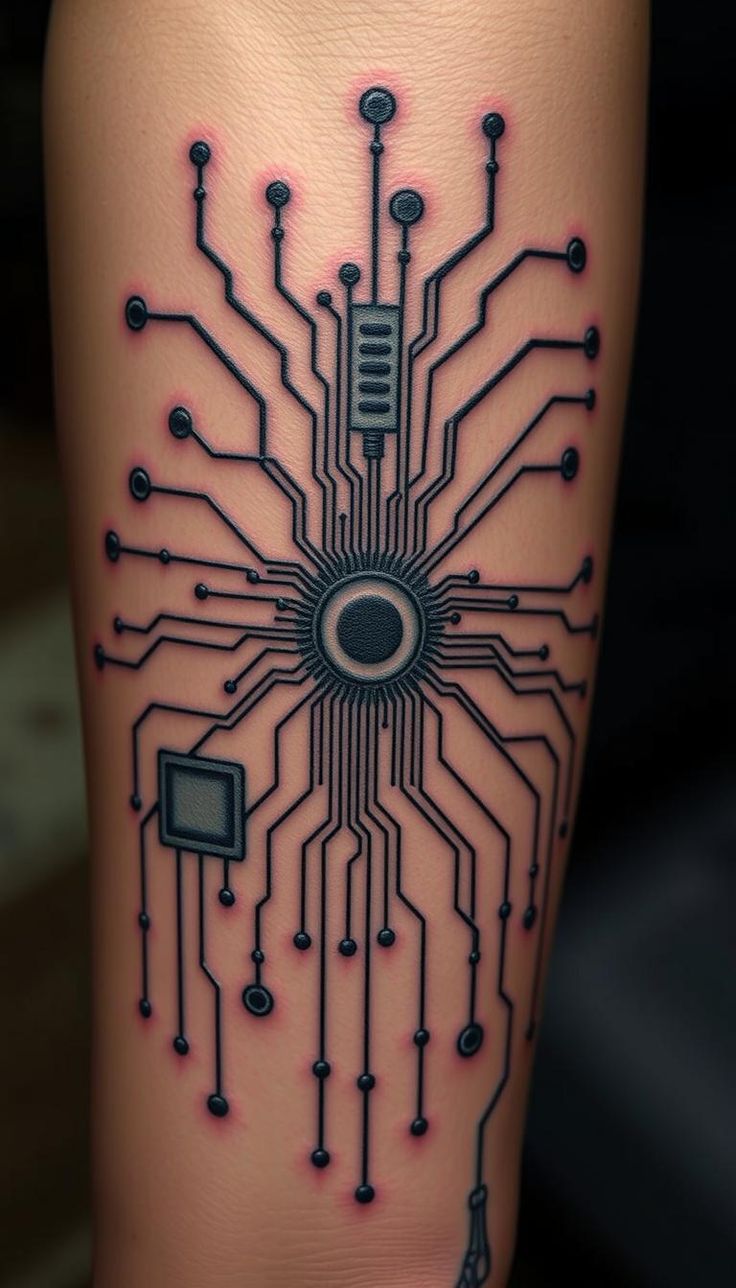 Futuristic Circuitry Tattoo Design