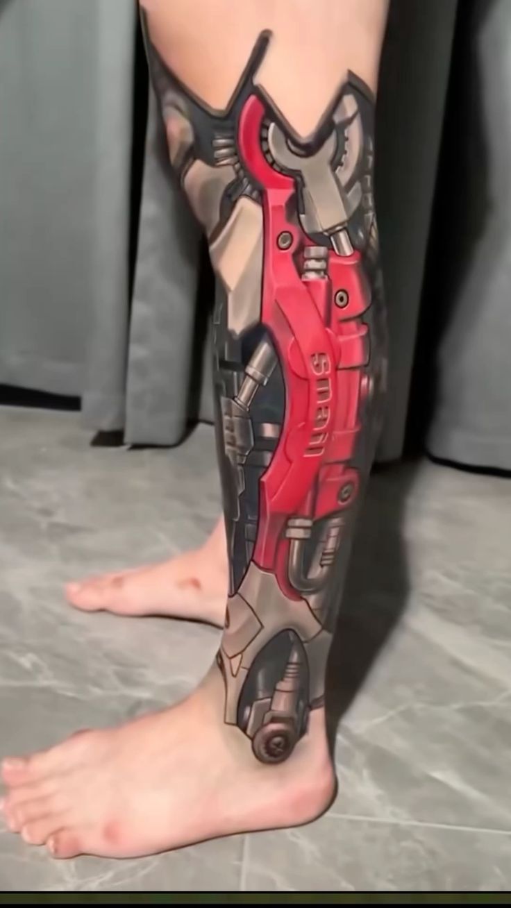 Stunning Biomechanical Leg Tattoo Design