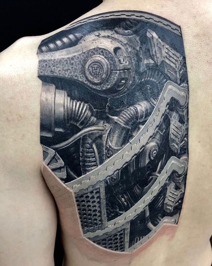 Intricate Biomechanical Robot Tattoo