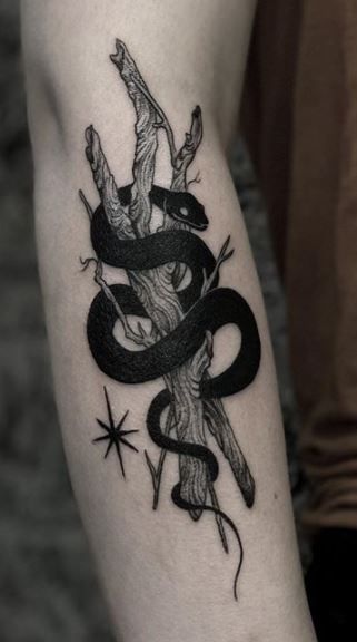 Bold Black and Gray Snake Tattoo