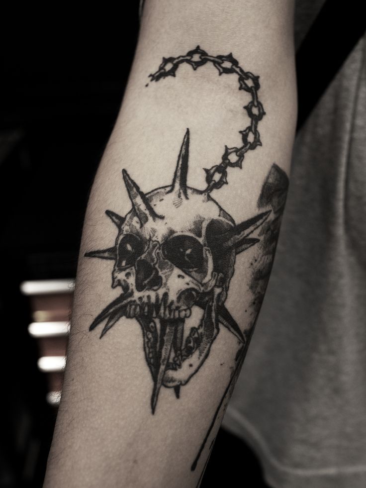 Edgy Spiked Skull Tattoo Design