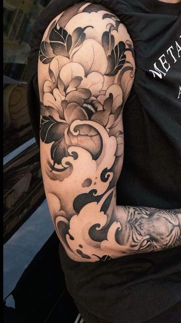 Elegant Neo Irezumi Floral Tattoo
