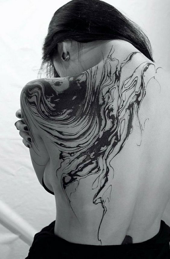 Stunning Abstract Blackwork Back Tattoo