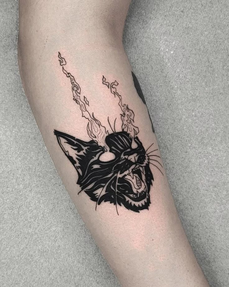 Fierce Black Cat Tattoo