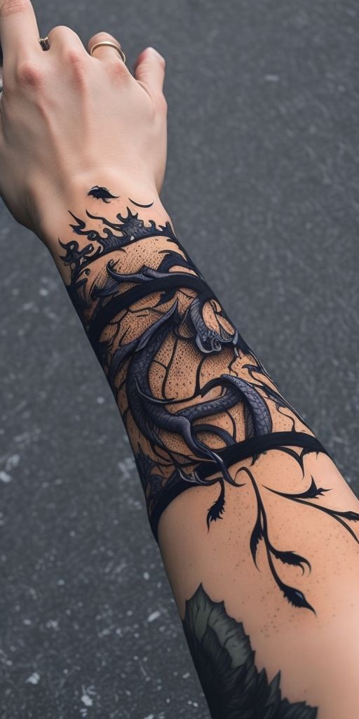 Intricate Blackwork Snake Tattoo for the Forearm