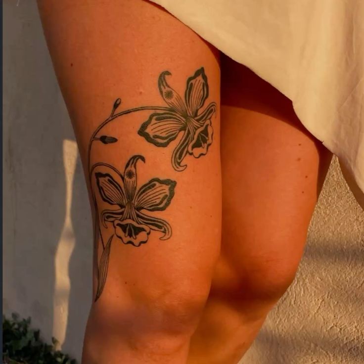 Elegant Floral Calf Tattoo