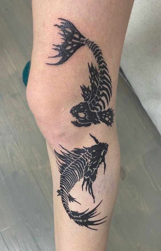 Intricate Blackwork Fish Tattoo for the Calf