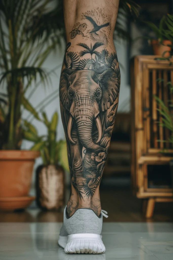 Majestic Elephant Calf Tattoo