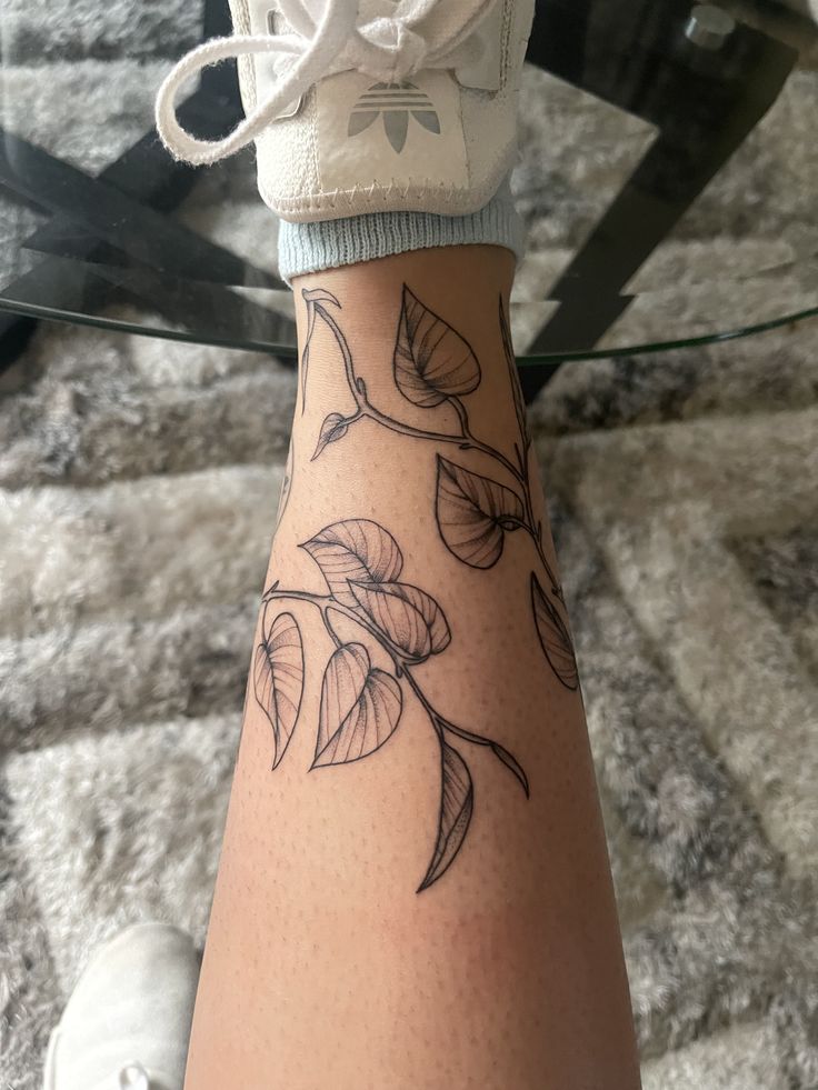 Elegant Pothos Calf Tattoo