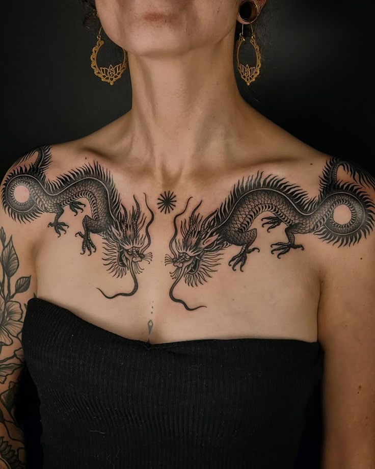mythical dragon chest tattoo design