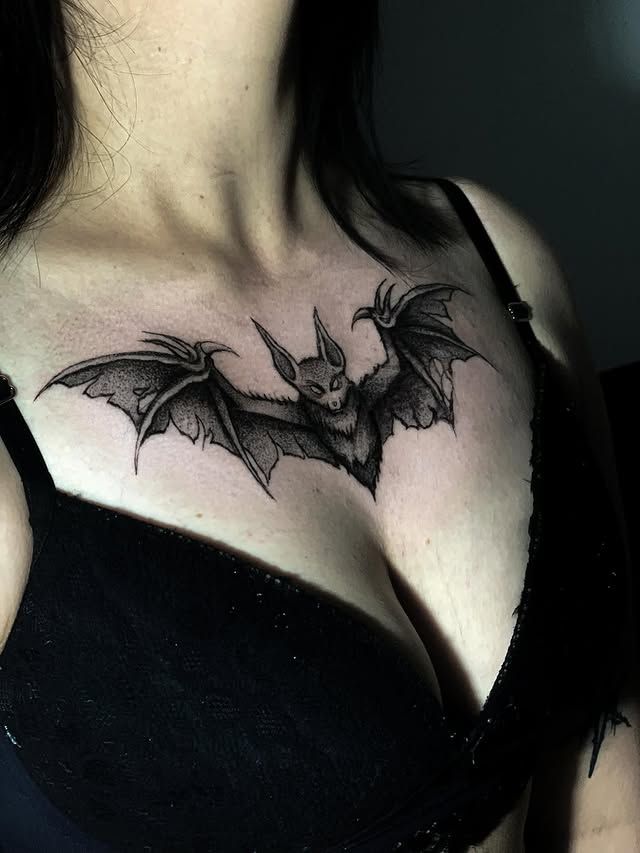 Mystical Bat Chest Tattoo Design