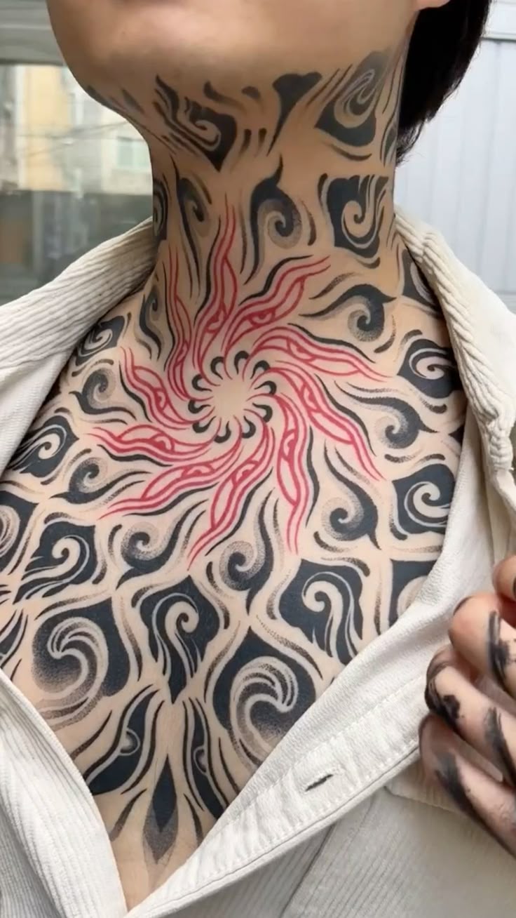 Stunning Tribal Chest Tattoo Design