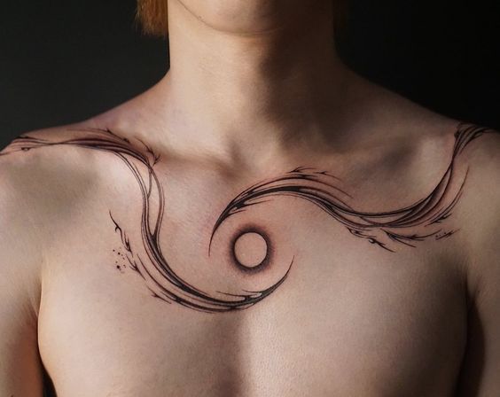 Abstract Flowing Chest Tattoo Design