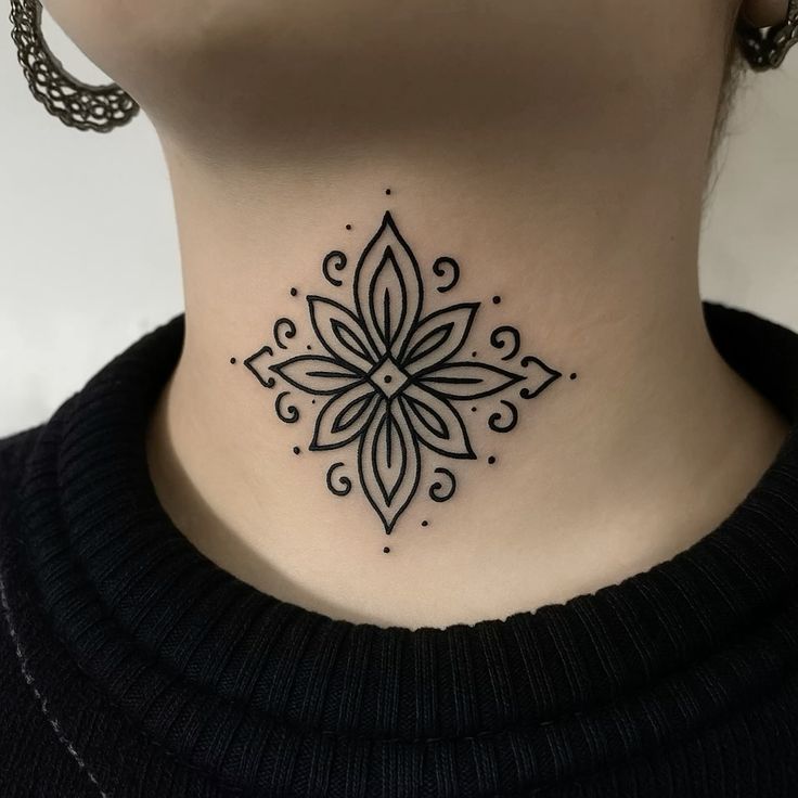 elegant dotwork floral neck tattoo