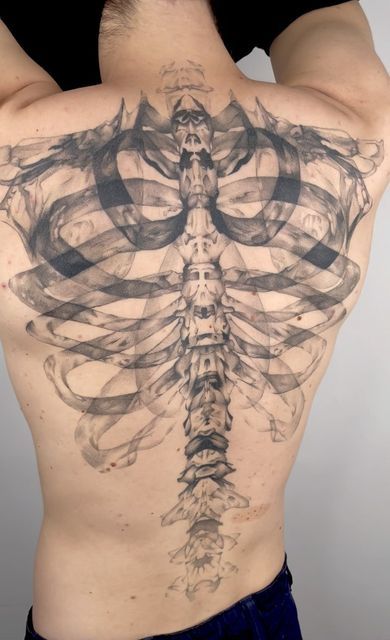 Intricate Dotwork Skeleton Backpiece