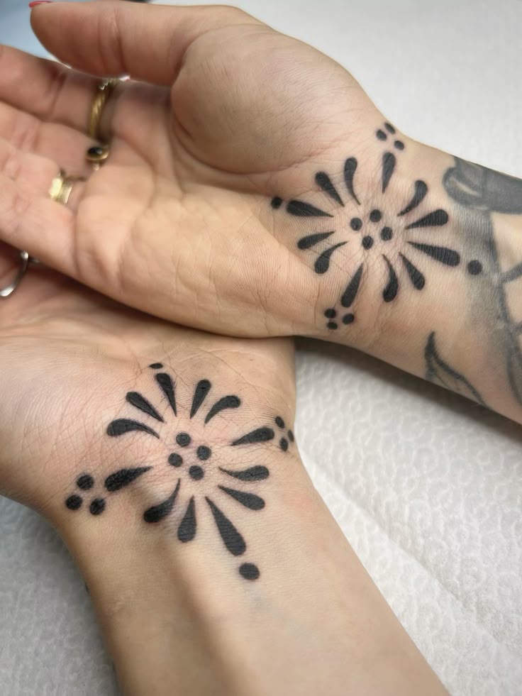 Floral Dotwork Wrist Tattoo