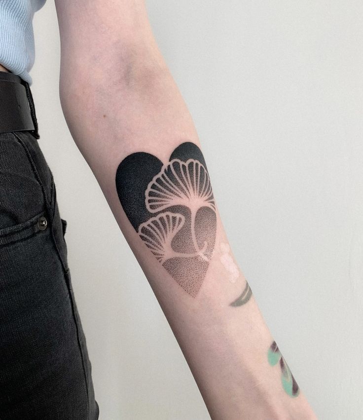 Ginkgo Heart Dotwork Tattoo
