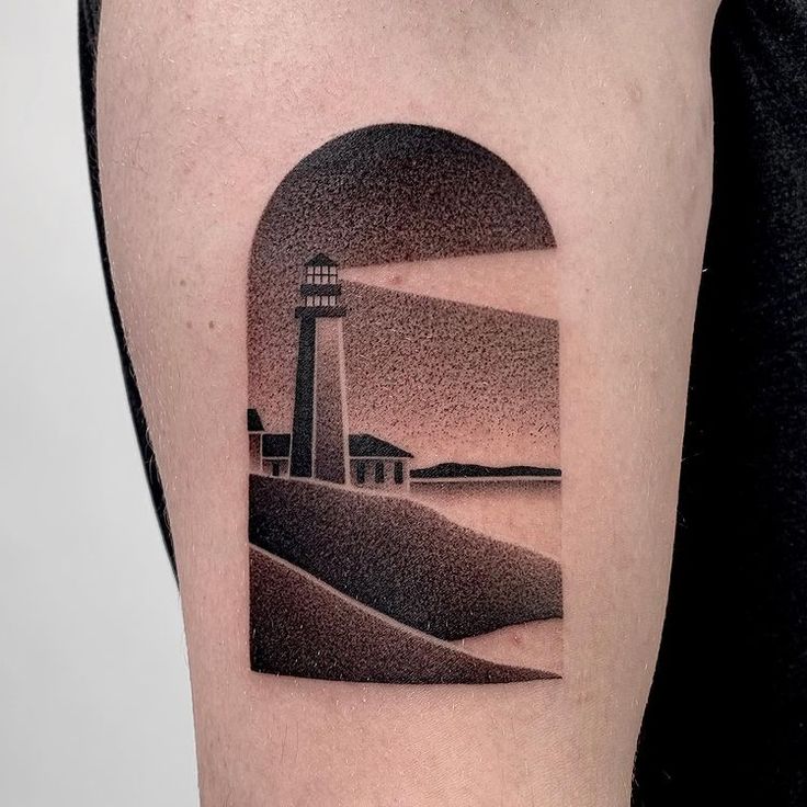 Lighthouse in Dotwork: A Minimalist Tattoo Masterpiece