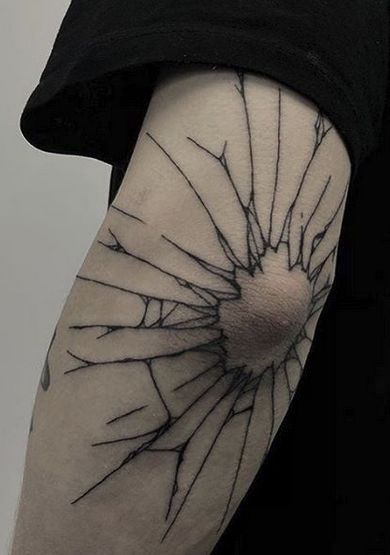 Shattered Glass Elbow Tattoo