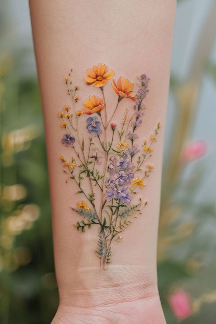 Vibrant Floral Forearm Tattoo